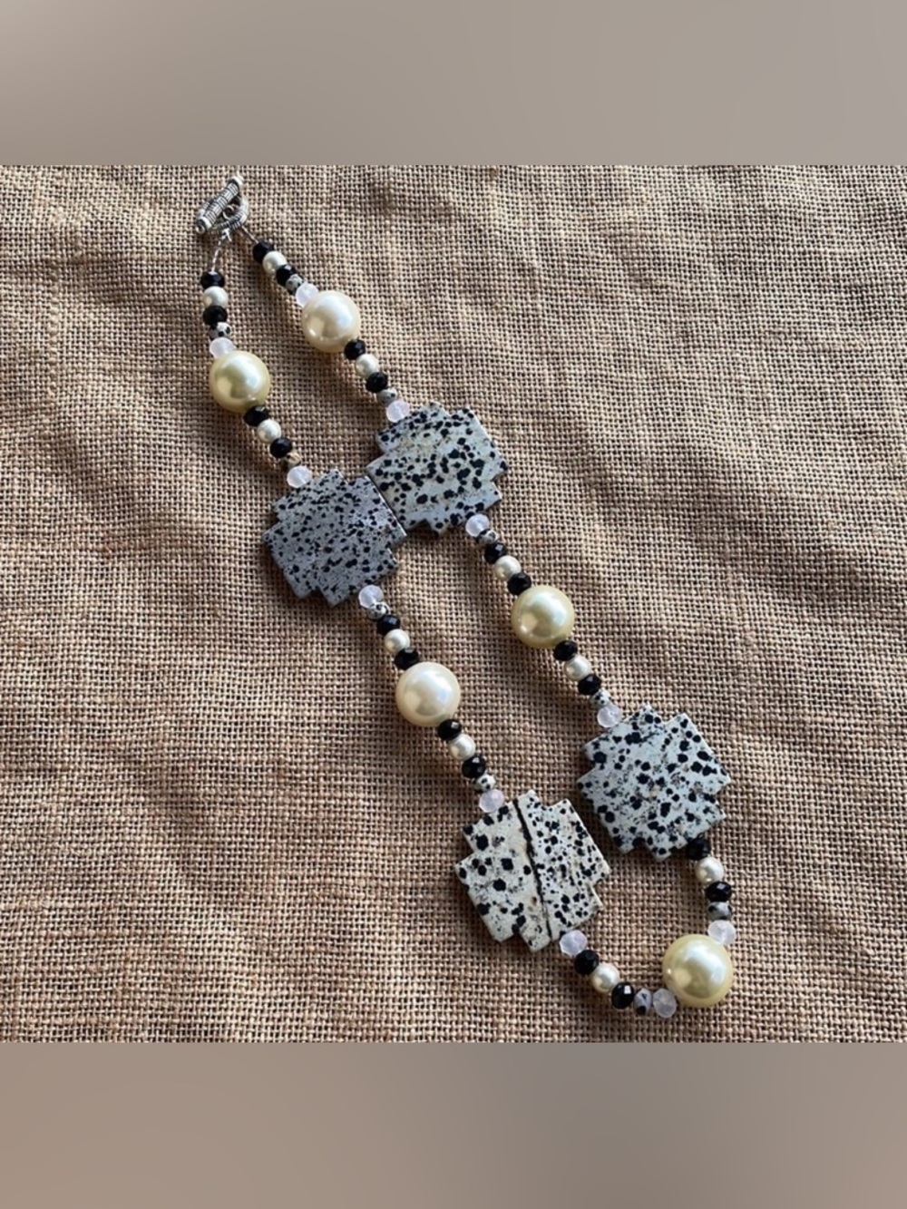 Dalmatian Jasper Cross Stone Western Chunky necklace Handmade New Country